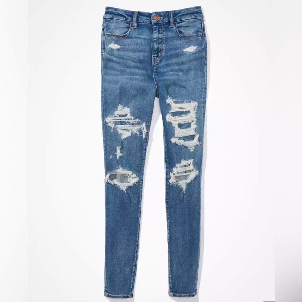 AE Ne(x)t Level Patched Curvy High-Waisted Jegging Blue Path Size 0 Regular